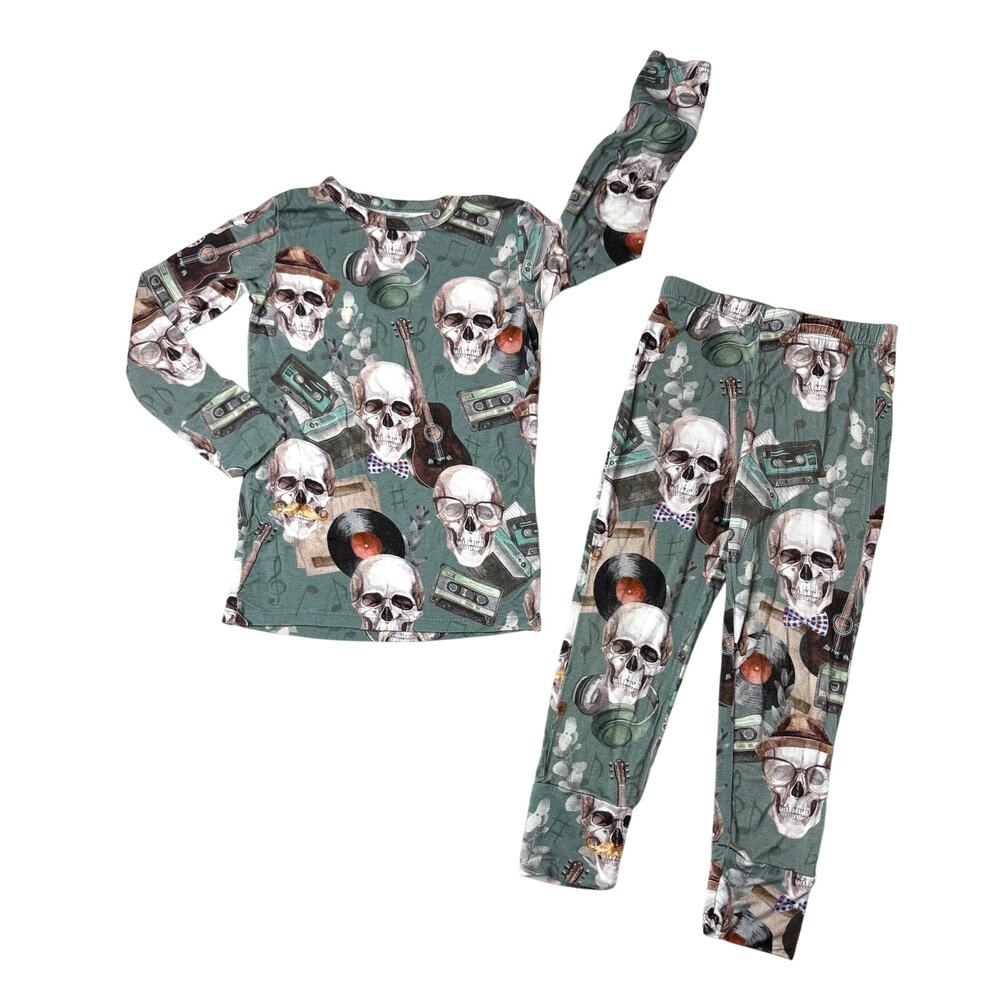 Posh Peanut Bamboo Sheldon Green Skull Pajama Pant Set 4T Whimsygoth Fantasy